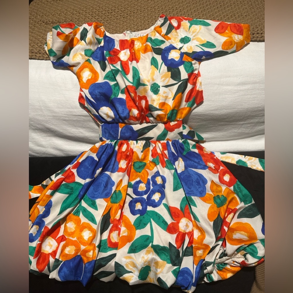 Colorful Floral Cut-Out Waist Fit & Flare Dress – Summer Garden Party Dress